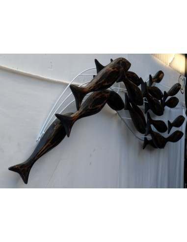 Pannello marino in metallo e legno pesci cm...