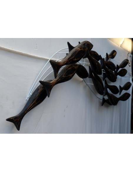 Pannello marino in metallo e legno pesci cm 120x45x10 marino pesci