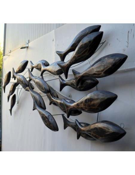 Pannello marino in metallo e legno pesci cm 120x45x10 marino pesci