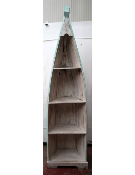 Libreria a forma di barca cm 205h in albesia 4 ripiani verde acqua
