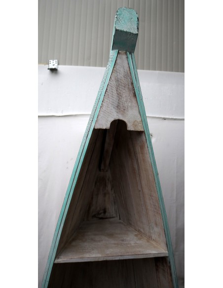 Libreria a forma di barca cm 205h in albesia 4 ripiani verde acqua