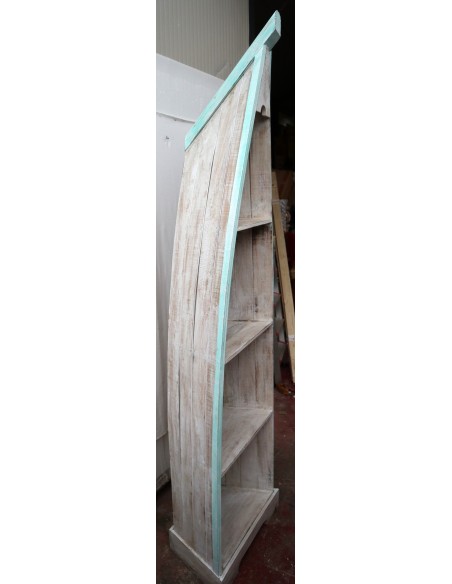 Libreria a forma di barca cm 205h in albesia 4 ripiani verde acqua