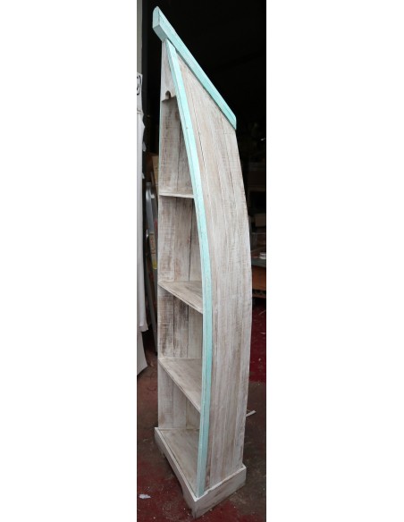 Libreria a forma di barca cm 205h in albesia 4 ripiani verde acqua