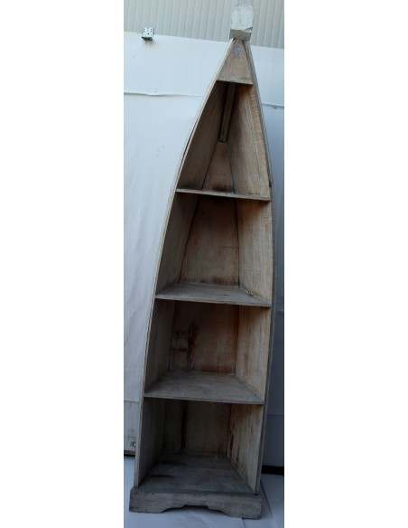 Libreria a forma di barca cm 205h in albesia 4 ripiani bianca decapata