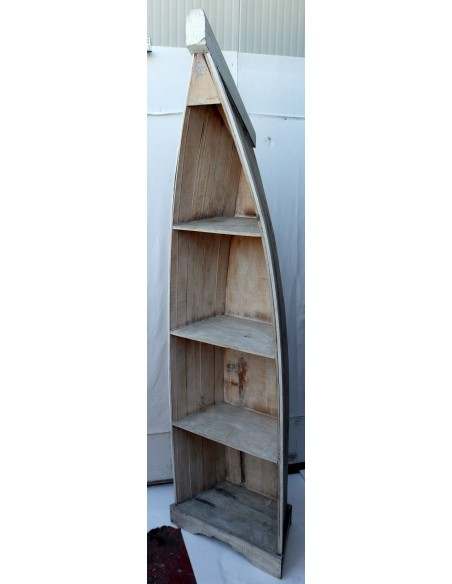 Libreria a forma di barca cm 205h in albesia 4 ripiani bianca decapata