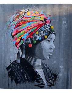 quadro volto di ragazza con turbante in tela color... 2