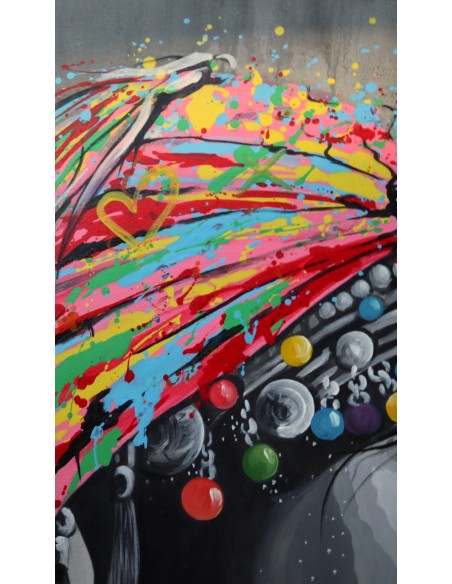 quadro volto di ragazza con turbante in tela color acrilico cm 120x100 dipinto