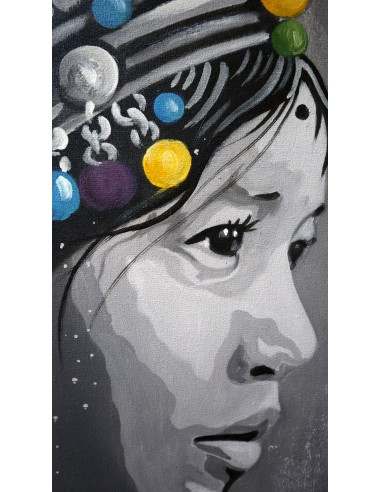 quadro volto di ragazza con turbante in tela...