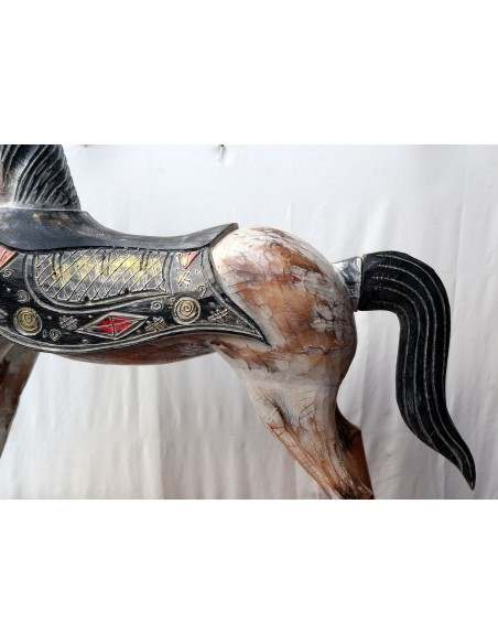 Cavallino a dondolo in legno cavallo creato dipinto a mano bianco decapato 100x27x98h