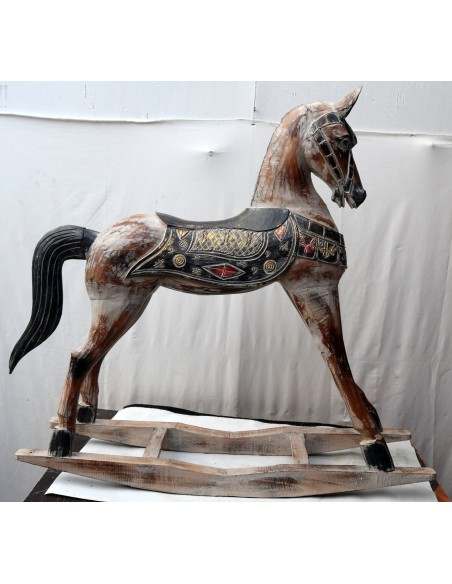 Cavallino a dondolo in legno cavallo creato dipinto a mano bianco decapato 100x27x98h