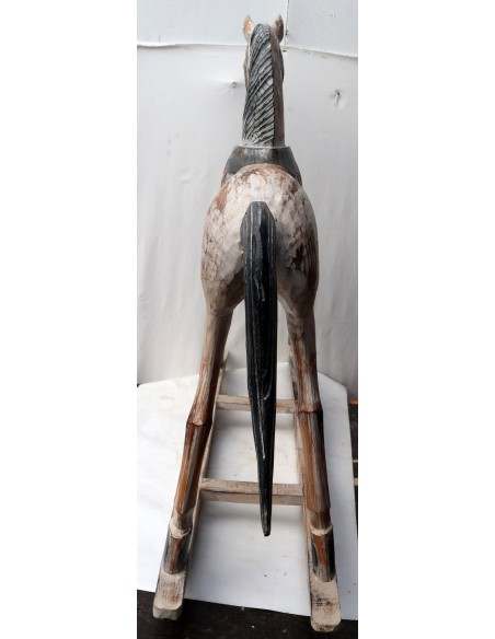 Cavallino a dondolo in legno cavallo creato dipinto a mano bianco decapato 100x27x98h