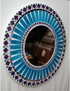 Specchio in legno e mosaico di vetro cm 50 celeste e... 2