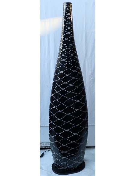 Piantana in vetro resina nera con righe bianche cm 150 moderna