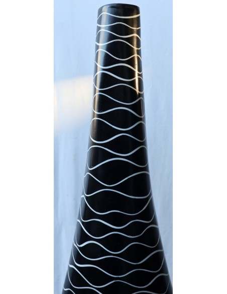 Piantana in vetro resina nera con righe bianche cm 150 moderna