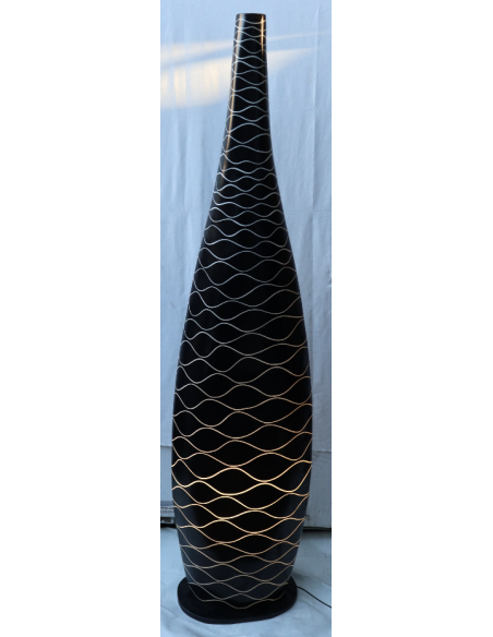 Piantana in vetro resina nera con righe bianche cm 150 moderna