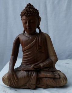 Buddha in legno di suar o noce indiano scultura color...