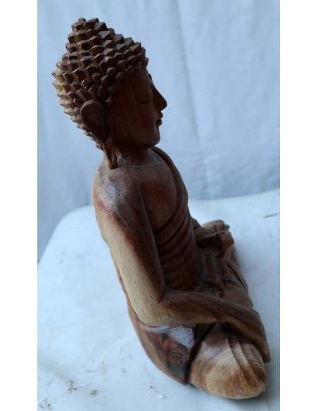 Buddha in legno di suar o noce indiano scultura color naturale