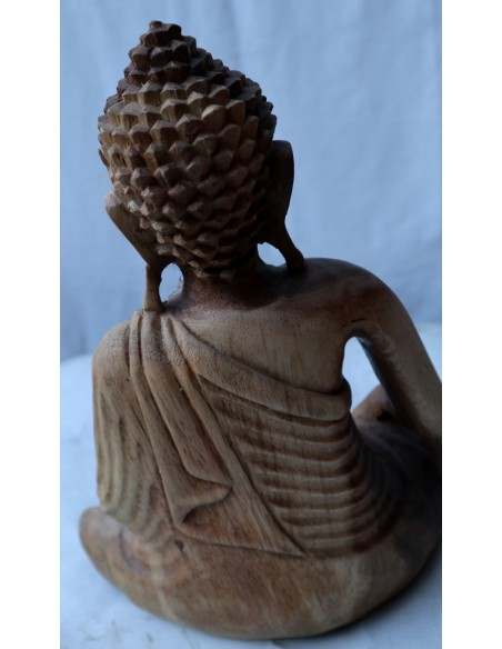 Buddha in legno di suar o noce indiano scultura color naturale