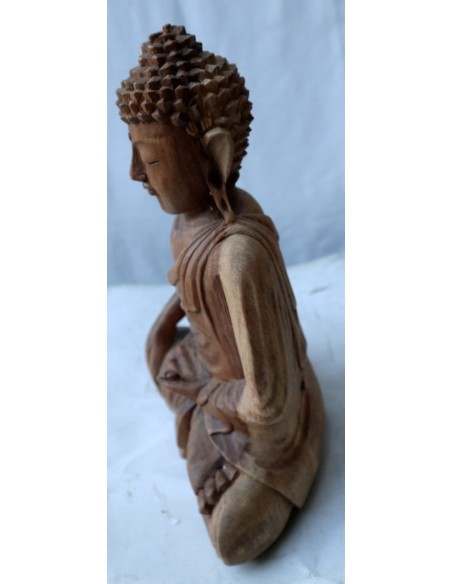 Buddha in legno di suar o noce indiano scultura color naturale