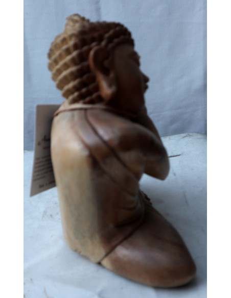 Buddha in legno di suar o noce indiano scultura color naturale in relax