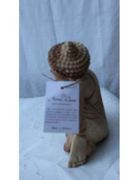 Buddha in legno di suar o noce indiano scultura color naturale in relax