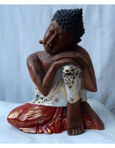 Buddha in legno di suar o noce indiano scultura veste...