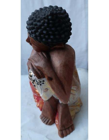 Buddha in legno di suar o noce indiano scultura veste colorata in relax