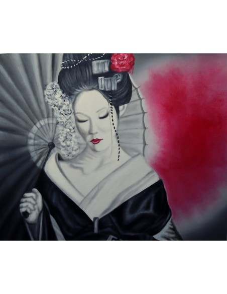 Quadro dipinto in stile giapponese geisha cm120x120 samurai manga