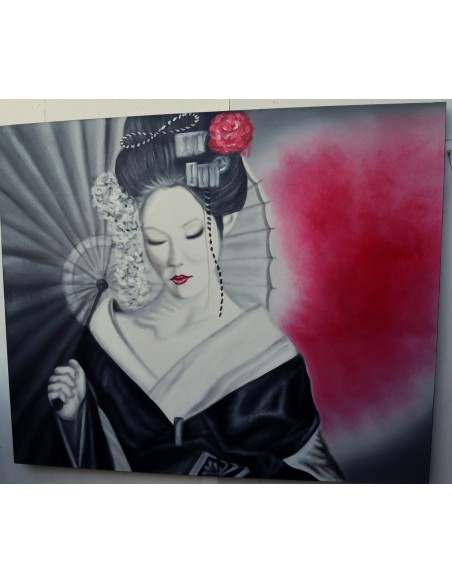 Quadro dipinto in stile giapponese geisha cm120x120 samurai manga