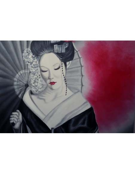 Quadro dipinto in stile giapponese geisha cm120x120 samurai manga
