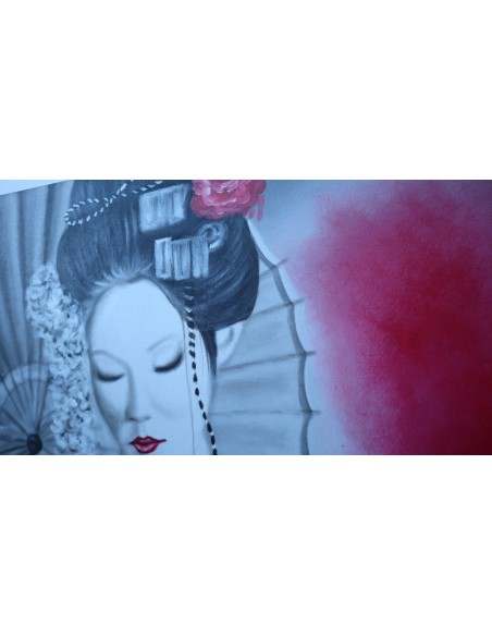 Quadro dipinto in stile giapponese geisha cm120x120 samurai manga
