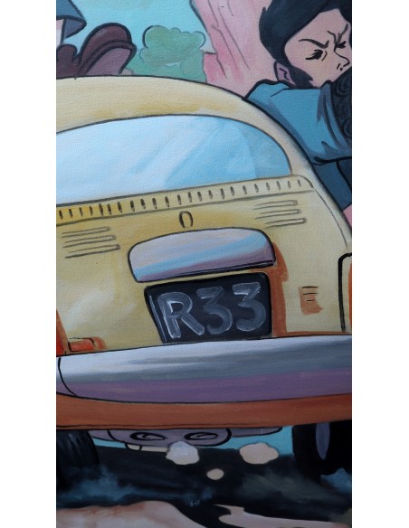 Quadro Lupin III cm 120x100 con Fujiko Margot in 500 in fuga stilizzato pop art moderno arredo