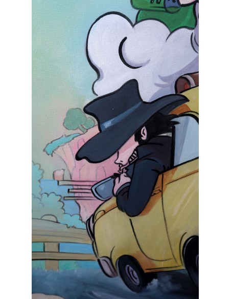 Quadro Lupin III cm 120x100 con Fujiko Margot in 500 in fuga stilizzato pop art moderno arredo