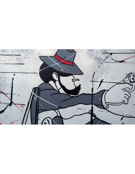 Quadro Lupin III cm 150x80 con Jigen in fuga su auto d'epoca testata letto pop art moderno arredo