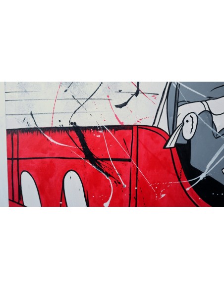 Quadro Lupin III cm 150x80 con Jigen in fuga su auto d'epoca testata letto pop art moderno arredo