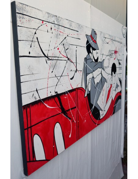 Quadro Lupin III cm 150x80 con Jigen in fuga su auto d'epoca testata letto pop art moderno arredo