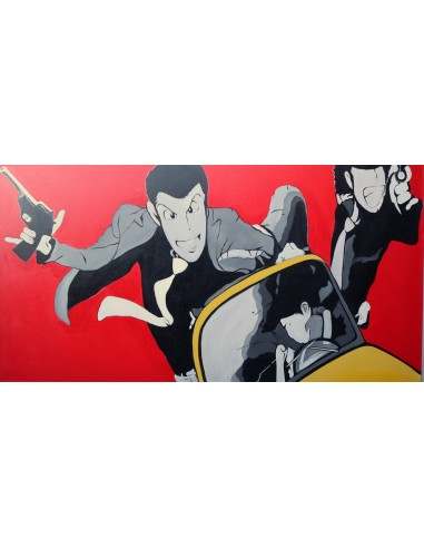 Quadro Lupin III cm 150x80 con Jigen in fuga su...