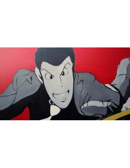 Quadro Lupin III cm 150x80 con Jigen in fuga su 500 stilizzato testata letto pop art moderno arredo