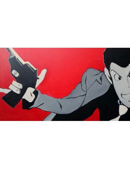 Quadro Lupin III cm 150x80 con Jigen in fuga su 500 stilizzato testata letto pop art moderno arredo