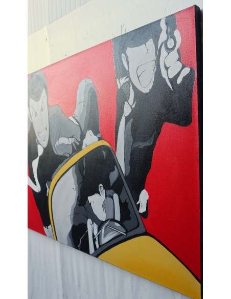 Quadro Lupin III cm 150x80 con Jigen in fuga su 500 stilizzato testata letto pop art moderno arredo