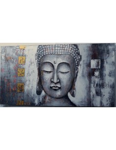 Quadro Buddha cm 150x80 grigio dipinto a mano su tela...