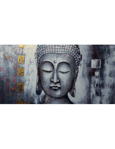 Quadro Buddha cm 150x80 grigio dipinto a mano su tela cotone telaio legno Budda