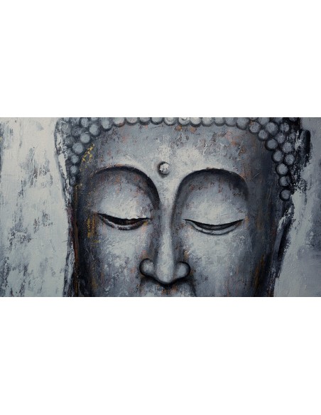 Quadro Buddha cm 150x80 grigio dipinto a mano su tela cotone telaio legno Budda