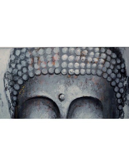 Quadro Buddha cm 150x80 grigio dipinto a mano su tela cotone telaio legno Budda
