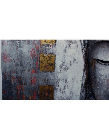 Quadro Buddha cm 150x80 grigio dipinto a mano su tela cotone telaio legno Budda