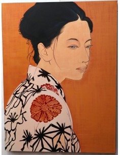 Quadro volto di ragazza in stile Javanese cm 120x100...