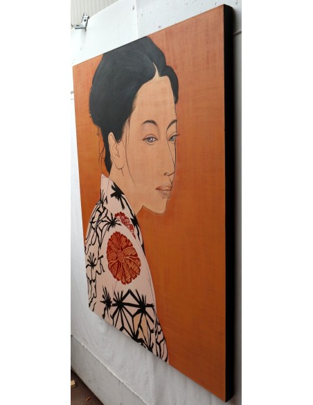 Quadro volto di ragazza in stile Javanese cm 120x100 testata letto pop art moderno arredo