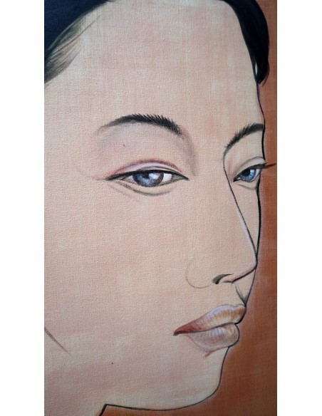 Quadro volto di ragazza in stile Javanese cm 120x100 testata letto pop art moderno arredo