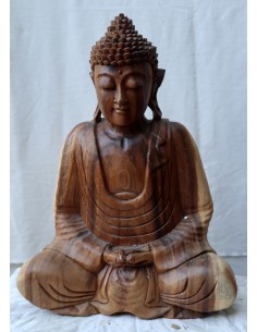 Buddha in legno di suar o noce indiano scultura color...