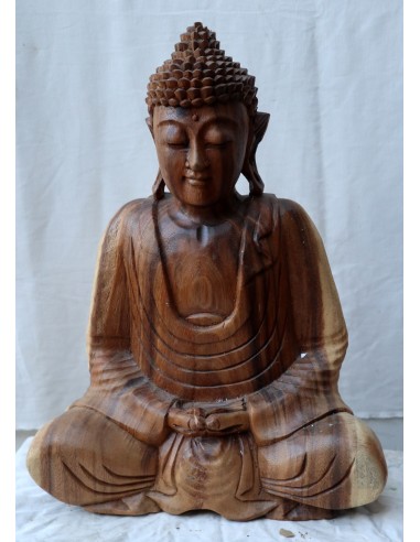 Buddha in legno di suar o noce indiano scultura color naturale